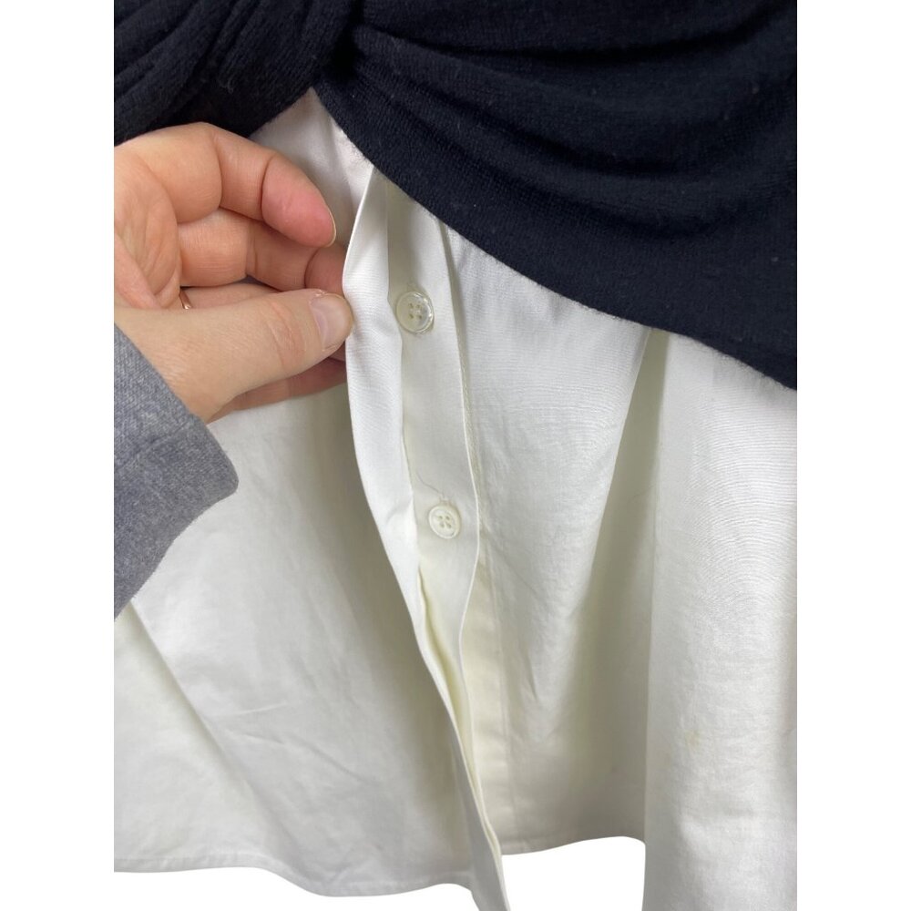 Veronica Beard Women's Small Phoebe Mixed Media Wool Twofer Layered Shirt Black - Picture 4 of 9
